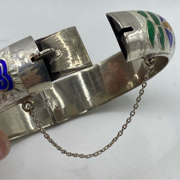 Bracelet Bangle Vintage Siam Enamel Decor Thailand 925 Sterling Silver /7.5”in - Picture 6 of 12